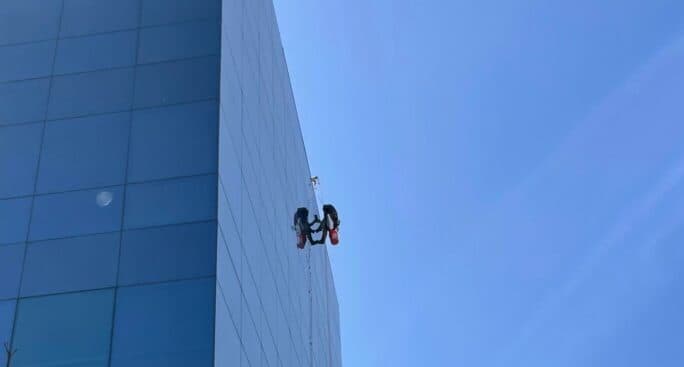 Rope-access window cleaning