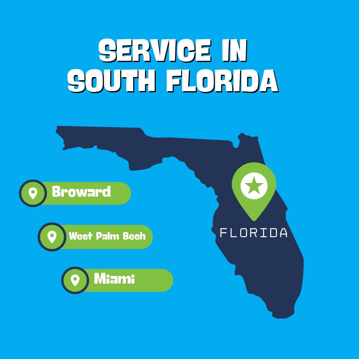Mapa de cobertura de Cleaning Specialist en el sur de Florida: Broward, West Palm Beach y Miami